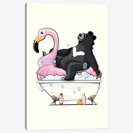 Asian Bear In The Bath Canvas Print #WYD216} by WyattDesign Canvas Art