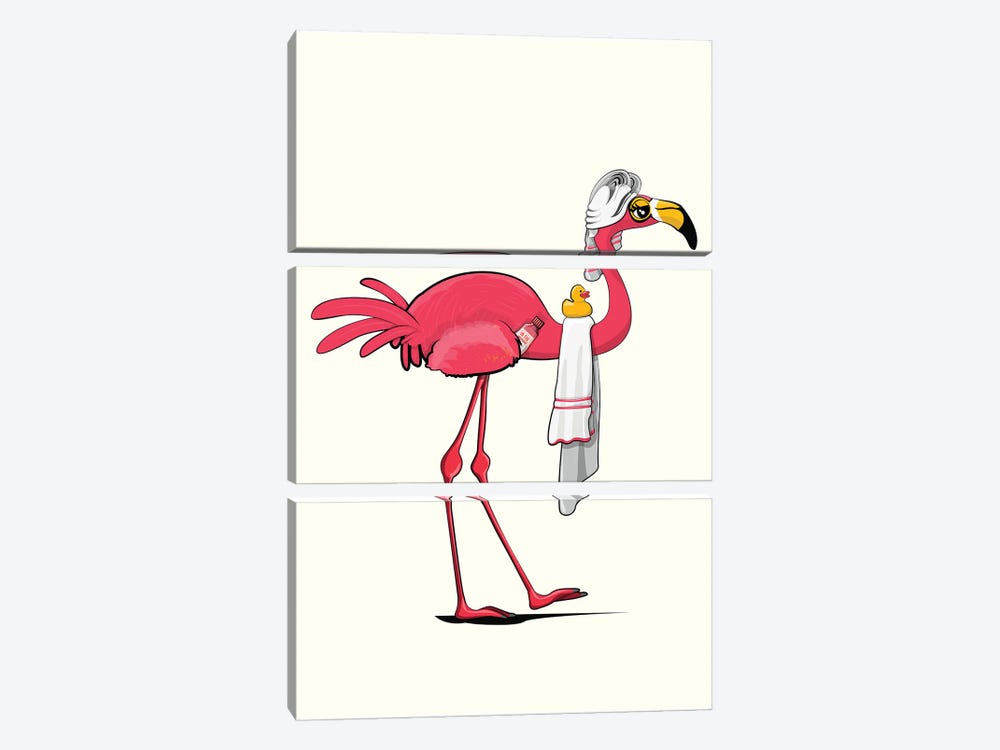 Flamingo Taking A Shower by WyattDesign 3-piece Art Print