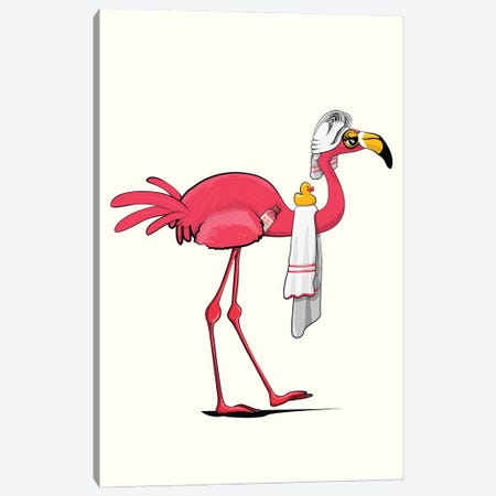 Flamingo Taking A Shower Canvas Print #WYD217} by WyattDesign Canvas Wall Art