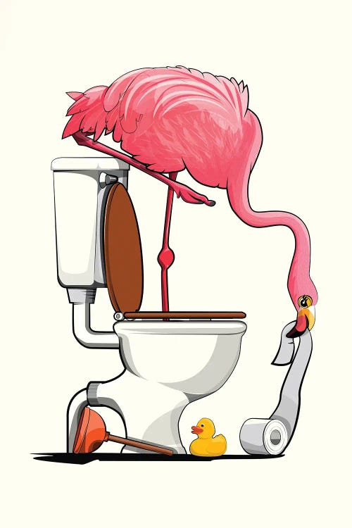 Flamingo Standing In The Toilet