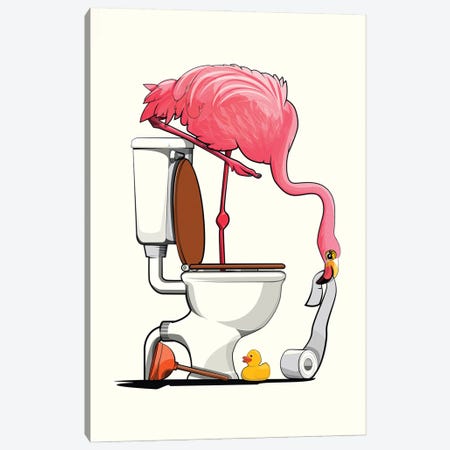 Flamingo Standing In The Toilet Canvas Print #WYD218} by WyattDesign Canvas Print