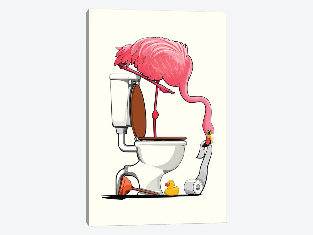 Flamingo Standing In The Toilet by WyattDesign 1-piece Canvas Artwork
