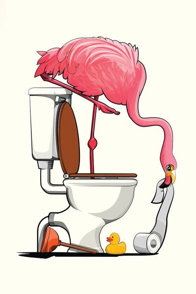 Flamingo Standing In The Toilet