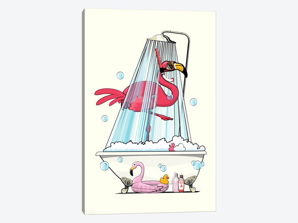 Flamingo In The Shower by WyattDesign 1-piece Art Print