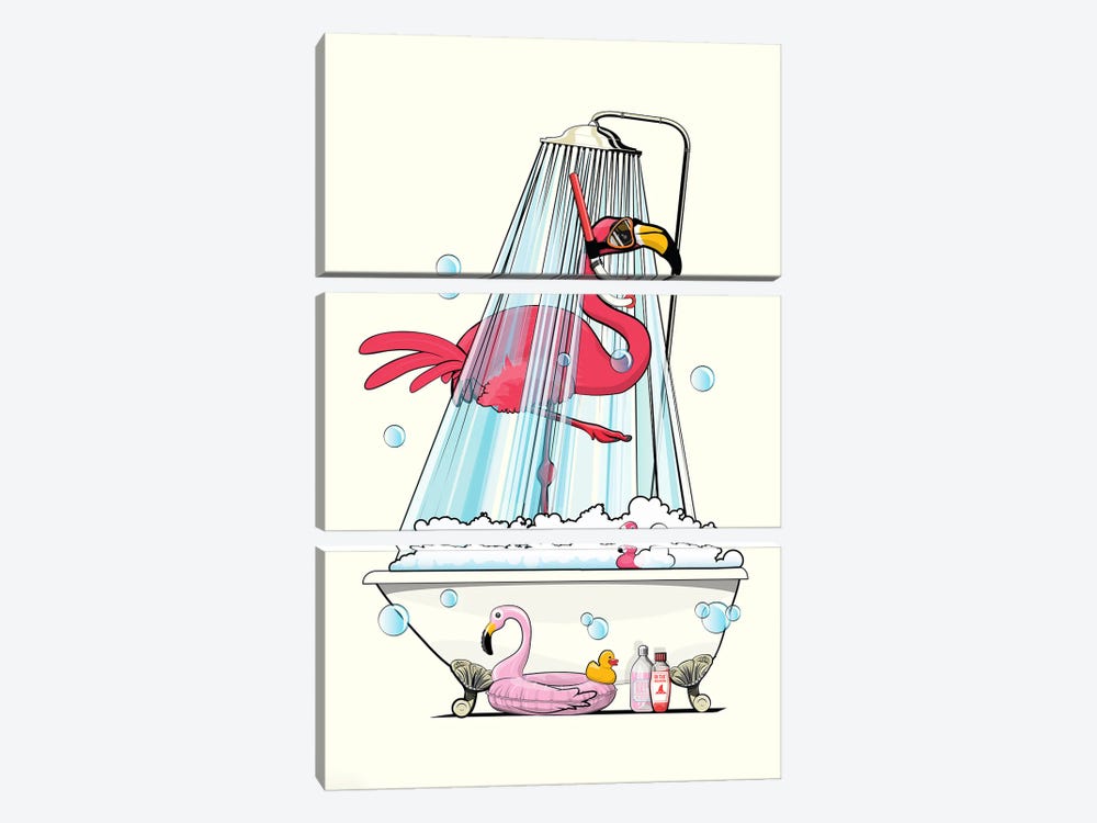 Flamingo In The Shower by WyattDesign 3-piece Art Print