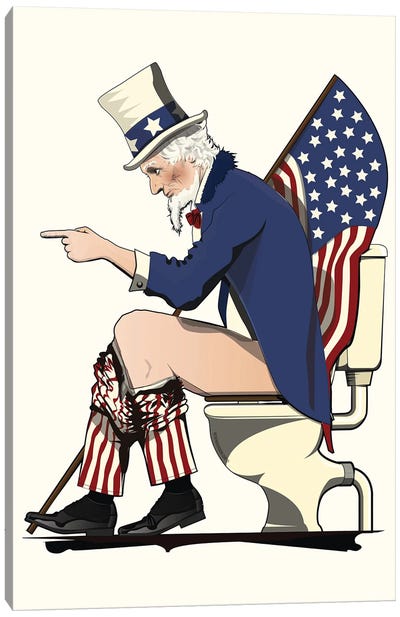 Uncle Sam On The Toilet Canvas Art Print - Art Gifts for Him