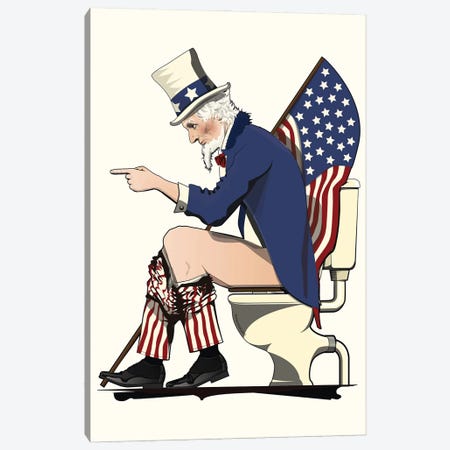Uncle Sam On The Toilet Canvas Print #WYD21} by WyattDesign Canvas Art