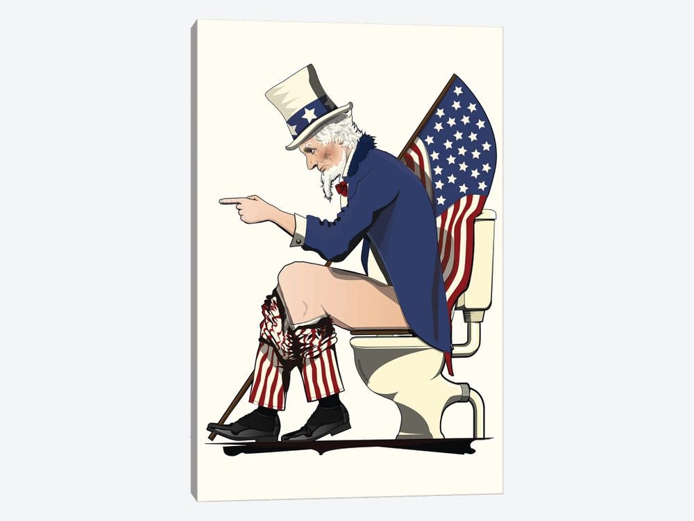 Uncle Sam On The Toilet by WyattDesign 1-piece Canvas Print