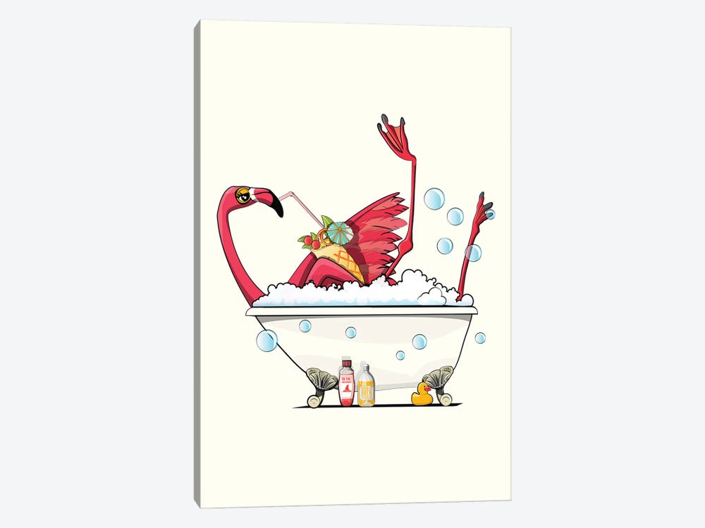 Flamingo In The Bath, Having A Drink by WyattDesign 1-piece Canvas Art Print