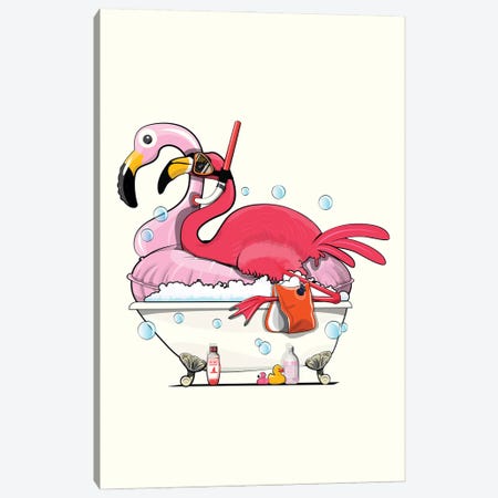 Flamingo In The Bath Canvas Print #WYD221} by WyattDesign Canvas Art