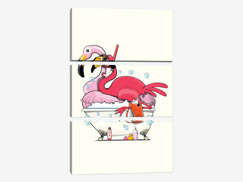 Flamingo In The Bath by WyattDesign 3-piece Canvas Wall Art