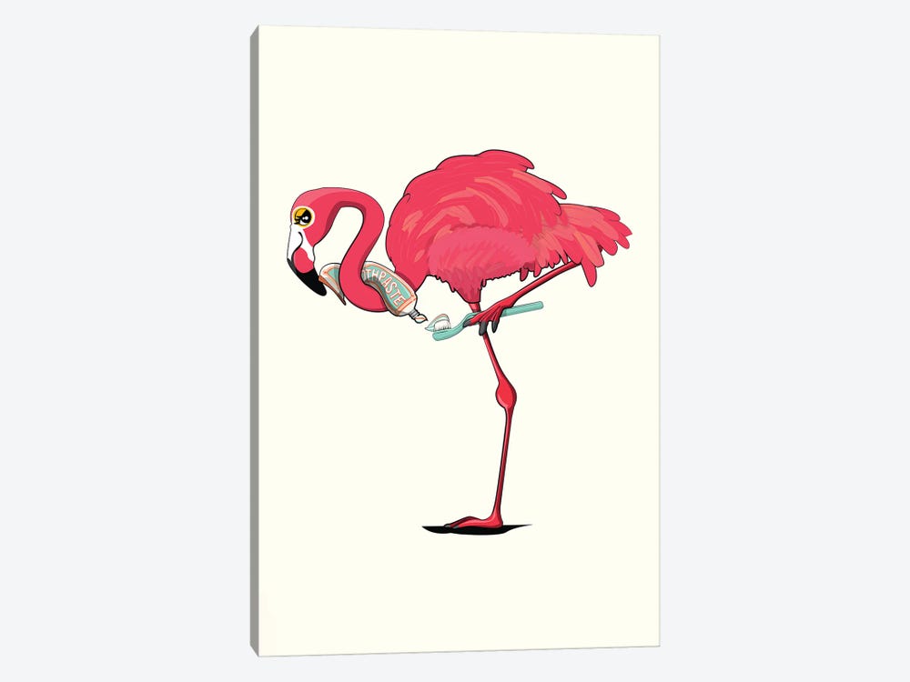 Flamingo Cleaning Teeth by WyattDesign 1-piece Canvas Art Print