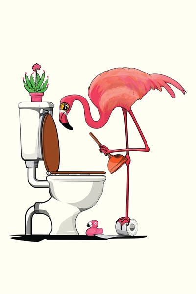 Bathroom Humor: Flamingo Using Toilet, Toilet Humor by WyattDesign
