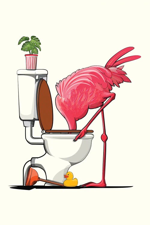 Flamingo With Head In Toilet