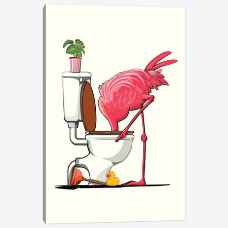 Flamingo With Head In Toilet Canvas Print #WYD224} by WyattDesign Art Print