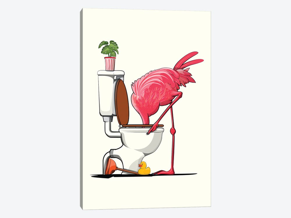 Flamingo With Head In Toilet by WyattDesign 1-piece Canvas Art Print