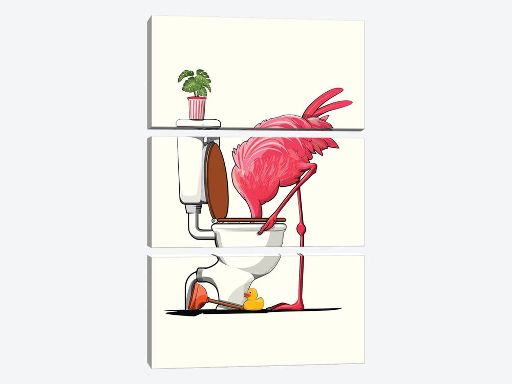 Flamingo With Head In Toilet by WyattDesign 3-piece Art Print