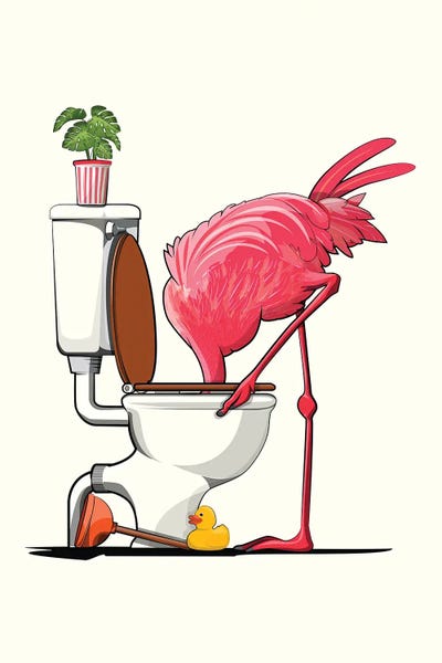 Flamingos: Flamingo With Head In Toilet by WyattDesign