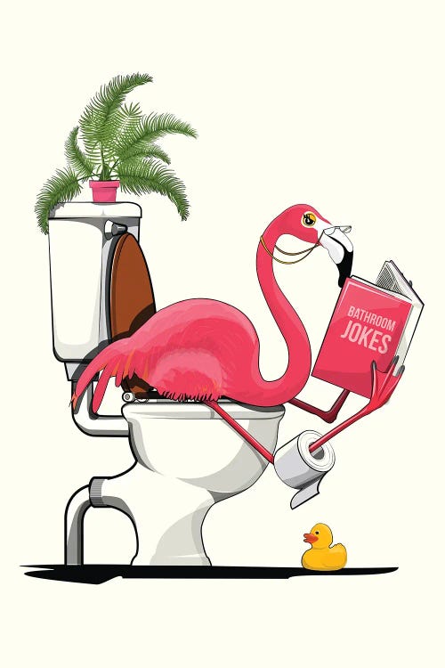 Flamingo Sitting On The Toilet by WyattDesign wall art