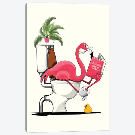 Flamingo Sitting On The Toilet Canvas Print #WYD225} by WyattDesign Canvas Print