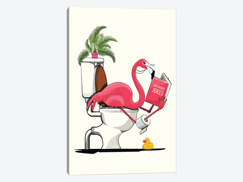 Flamingo Sitting On The Toilet by WyattDesign 1-piece Canvas Artwork