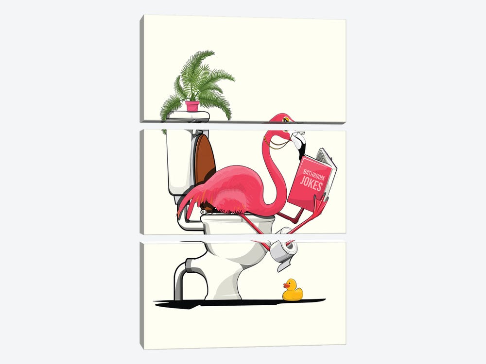 Flamingo Sitting On The Toilet by WyattDesign 3-piece Canvas Wall Art