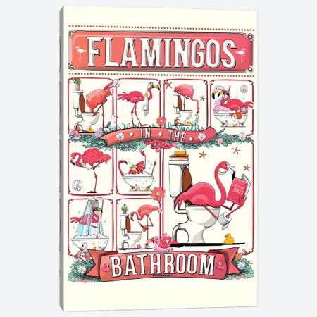 Flamingos In The Bathroom Canvas Print #WYD226} by WyattDesign Canvas Print