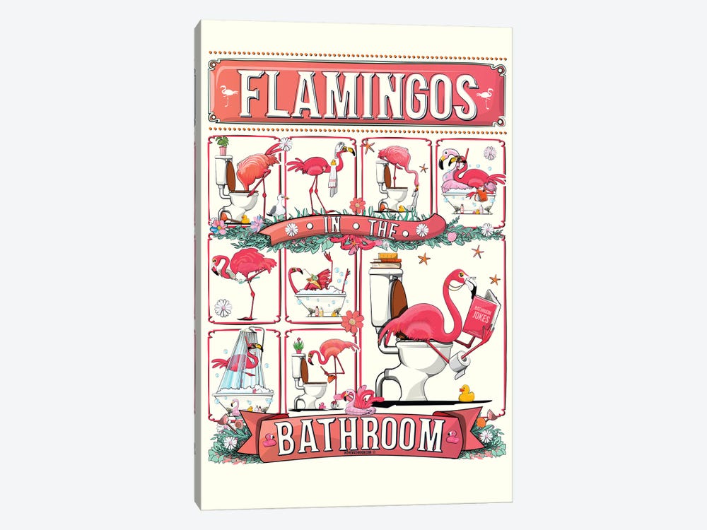 Flamingos In The Bathroom by WyattDesign 1-piece Art Print