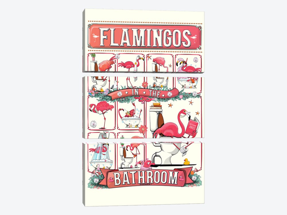 Flamingos In The Bathroom by WyattDesign 3-piece Art Print