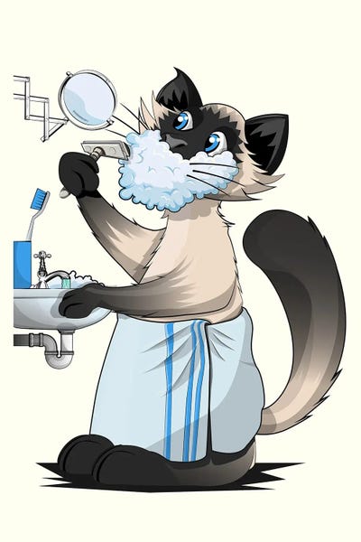 Cat Shaving In The Bathroom by WyattDesign art print