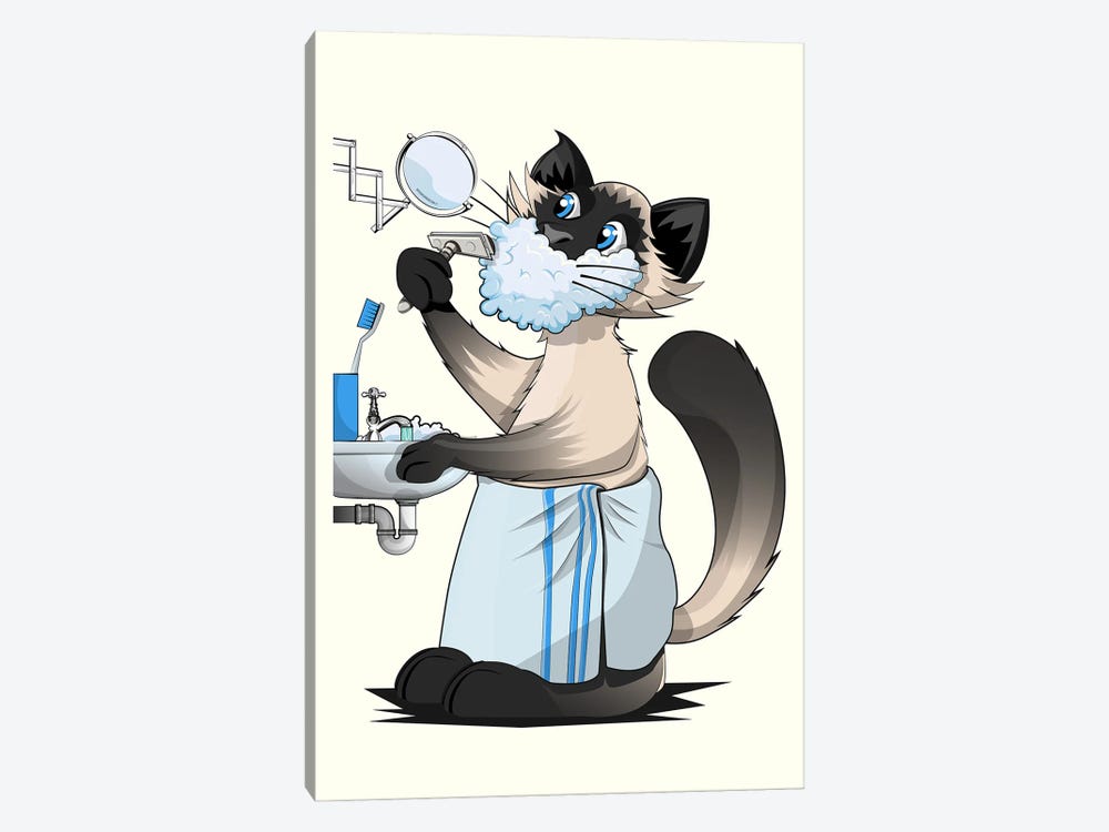 Cat Shaving In The Bathroom by WyattDesign 1-piece Canvas Wall Art