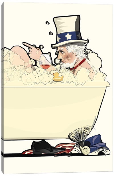 Uncle Sam In The Bath Canvas Art Print - WyattDesign