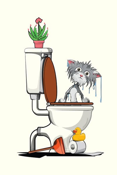 Cat Fallen In The Toilet by WyattDesign art print