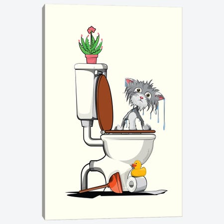 Cat Fallen In The Toilet Canvas Print #WYD230} by WyattDesign Art Print