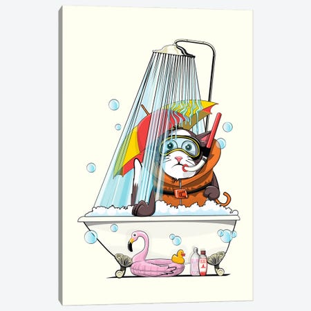 Cat In The Shower Canvas Print #WYD231} by WyattDesign Canvas Print