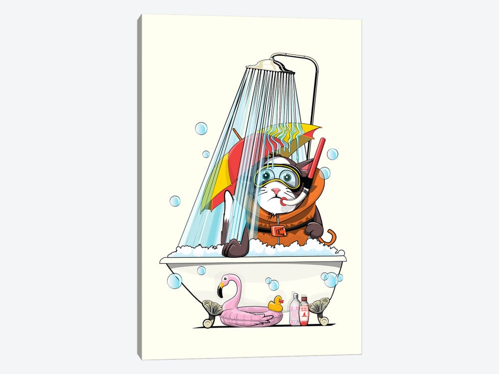 Cat In The Shower by WyattDesign 1-piece Canvas Art Print