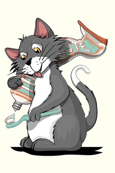 Cat Brushing Teeth by WyattDesign art print