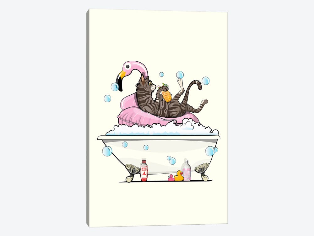 Cat In The Bath On Inflatable Flamingo by WyattDesign 1-piece Art Print