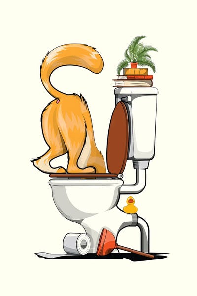 Cat With Head In Toilet by WyattDesign art print