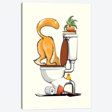 Cat With Head In Toilet Canvas Print #WYD234} by WyattDesign Canvas Artwork