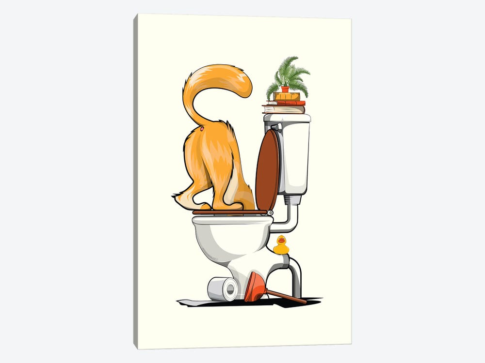 Cat With Head In Toilet by WyattDesign 1-piece Canvas Wall Art