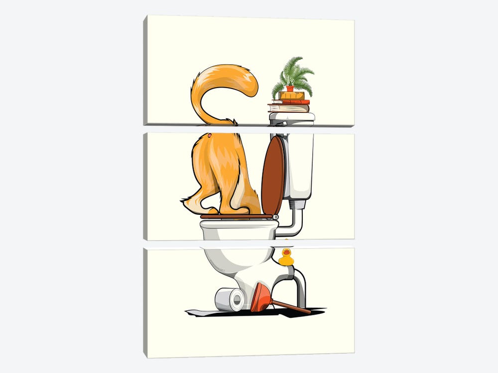 Cat With Head In Toilet by WyattDesign 3-piece Canvas Artwork
