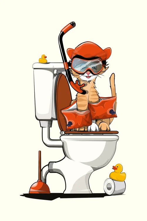 Cat Sitting On Toilet Canvas Wall Art by WyattDesign | iCanvas