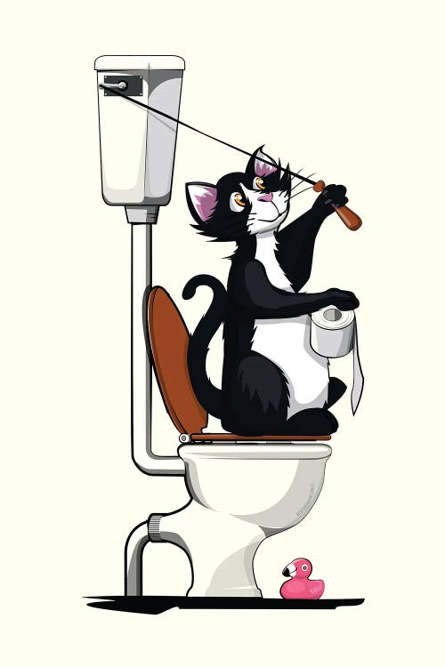 Cat Flushing Toilet