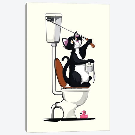 Cat Flushing Toilet Canvas Print #WYD236} by WyattDesign Canvas Wall Art