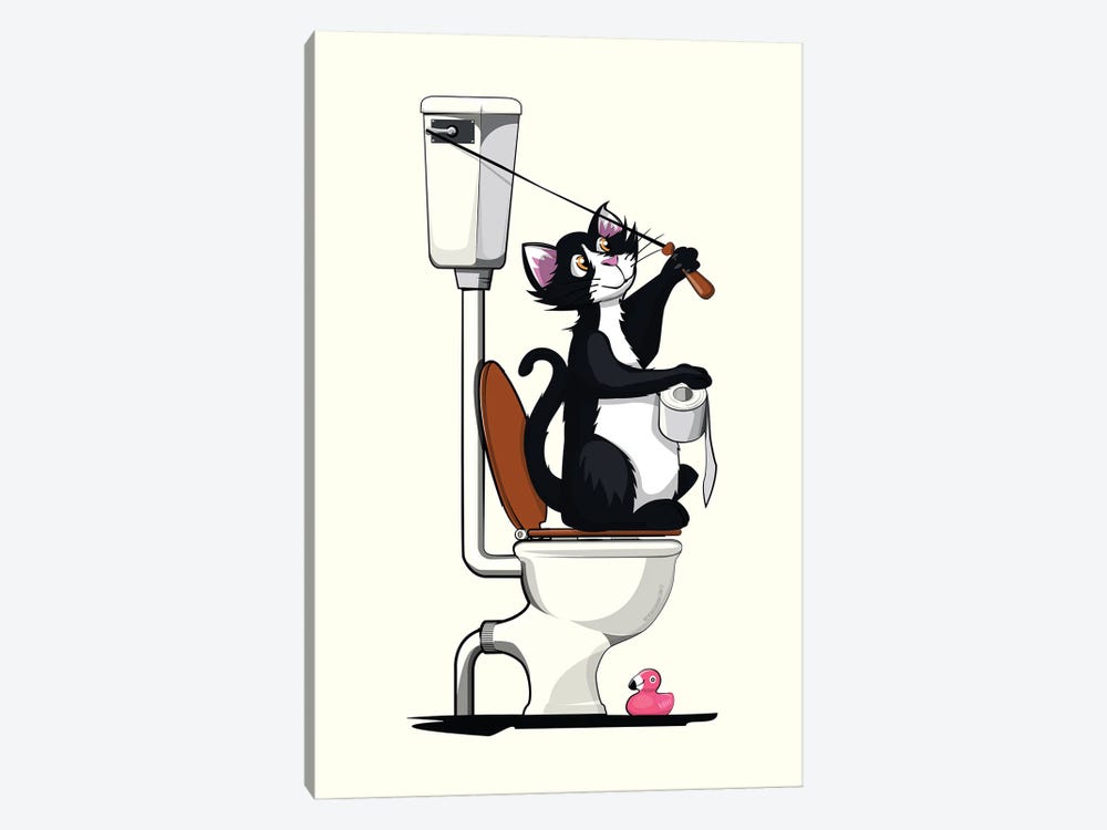 Cat Flushing Toilet by WyattDesign 1-piece Canvas Wall Art