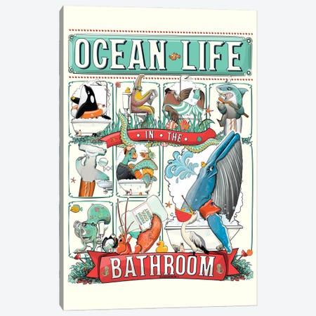 Ocean Sea Life In The Bathroom Canvas Print #WYD238} by WyattDesign Art Print
