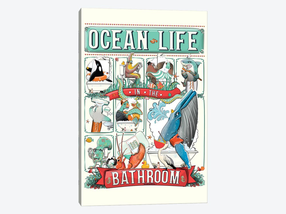 Ocean Sea Life In The Bathroom by WyattDesign 1-piece Canvas Art