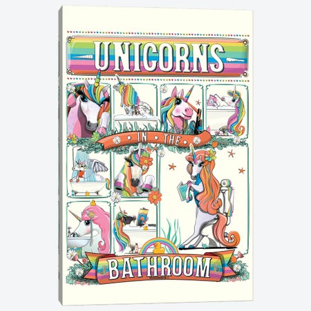 Unicorn In The Bathroom Canvas Print #WYD239} by WyattDesign Canvas Art Print