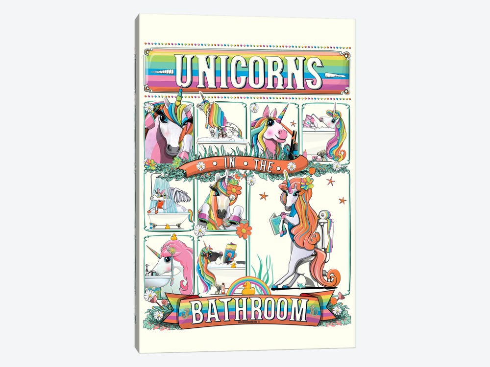 Unicorn In The Bathroom by WyattDesign 1-piece Canvas Art Print